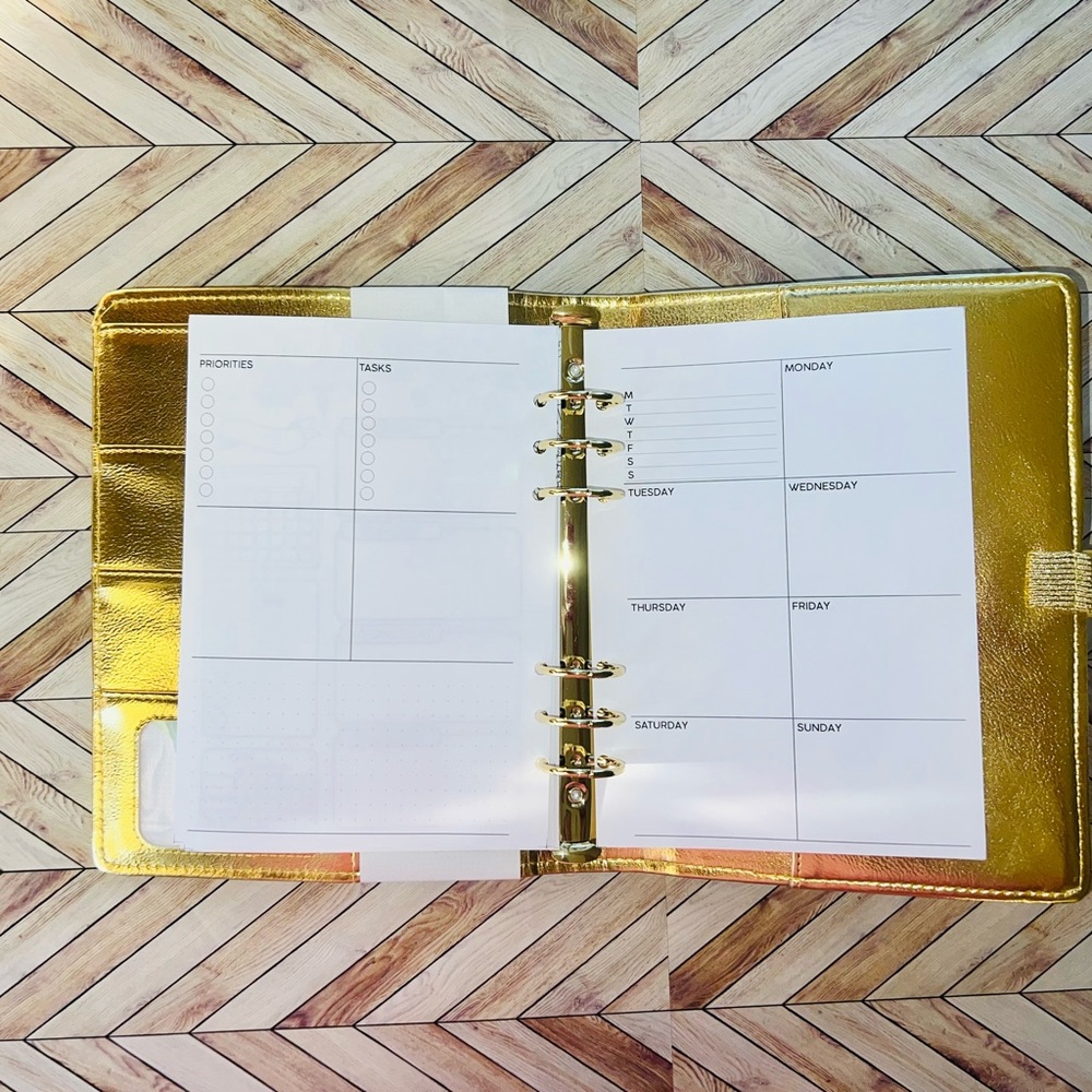 A5 Planner Binder Inserts Non- Dated Agenda 6 ring weekly layout